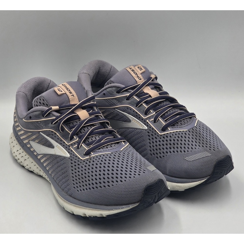 Brooks Ghost 12 Womens 9.5 Gray Purple Running Shoes Cushioned Athletic